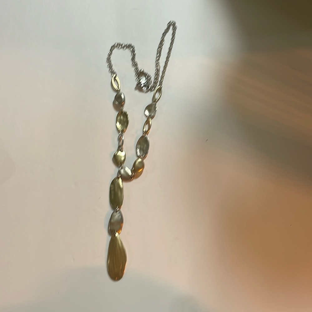 Chicos hammered silver and gold long necklace